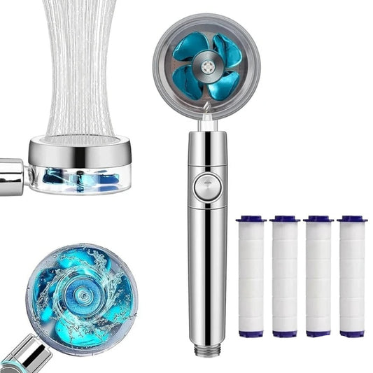 360° Rotating Turbo Fan Shower Head – High Pressure, Water-Saving Spray