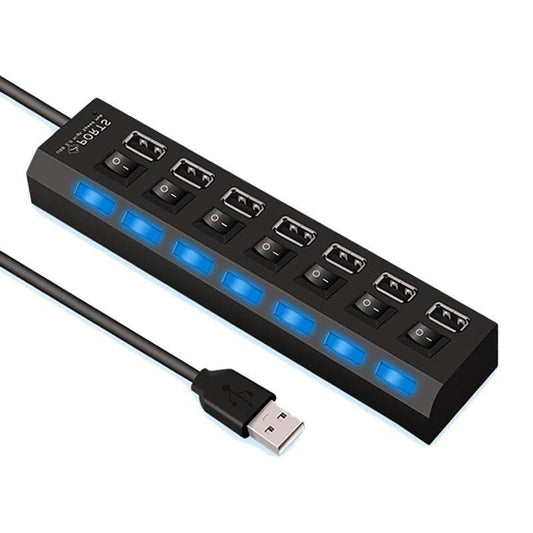 High-Speed 4/7-Port USB 2.0 Hub with LED Light and Switch Multi-USB Adapter & Expander for PC and Laptop