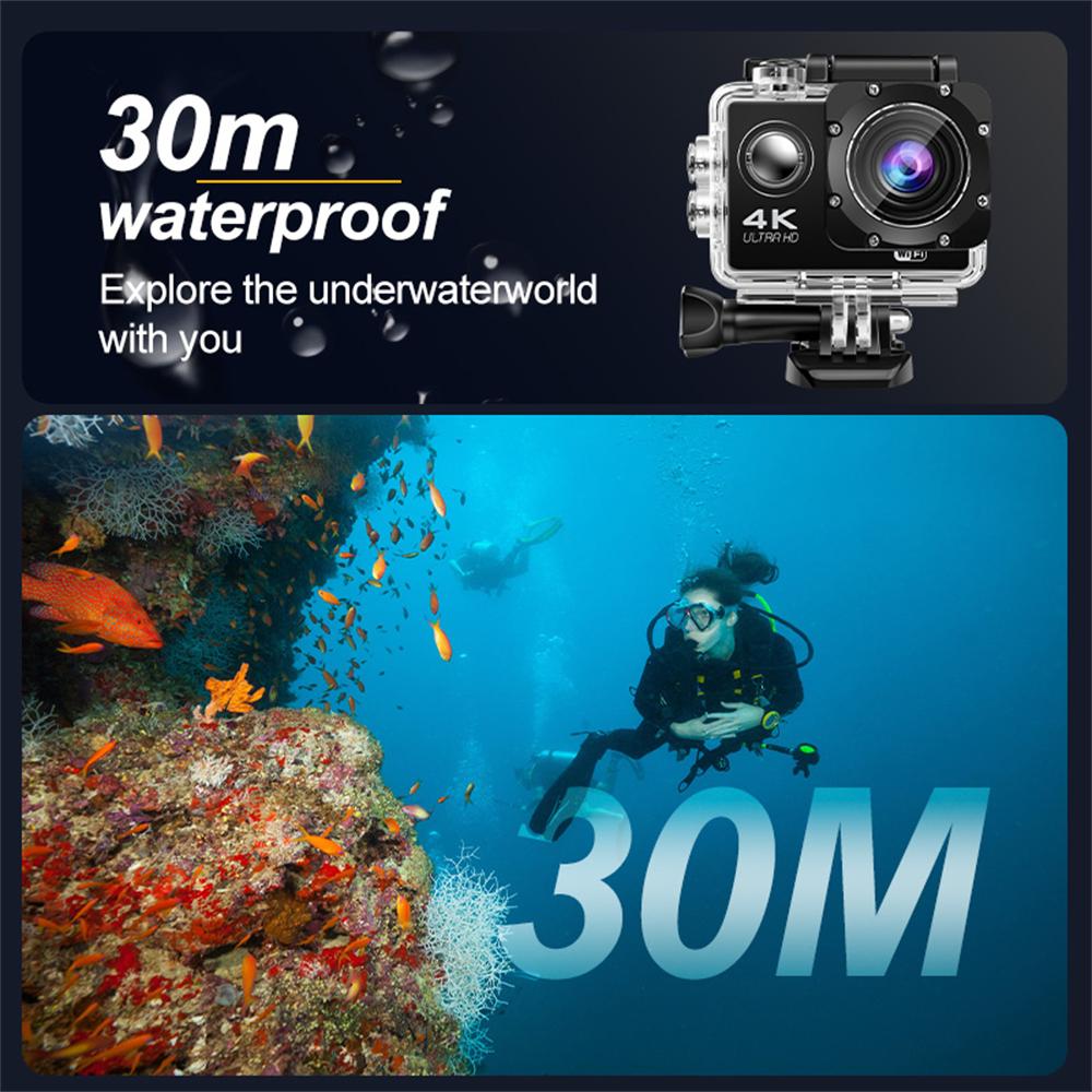 4K WiFi Action Camera 1080P/30FPS, 2.0" Screen, Waterproof, Underwater and Helmet Mount Sports Camera