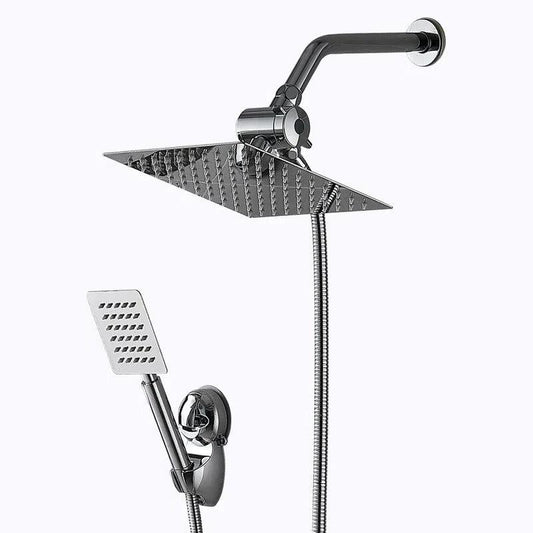 Three-Function 8-Inch Square Rain Shower Set Stainless Steel Pressure Shower head