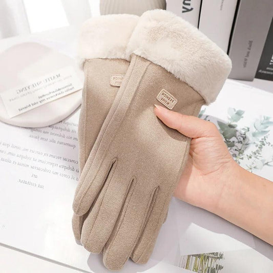 Women’s Winter Plush Gloves Fashionable Warm Suede with Touchscreen Capability