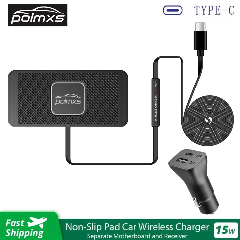 15W Car Wireless Charger – Qi-Certified Type-C Charging Mat with Non-Slip Pad