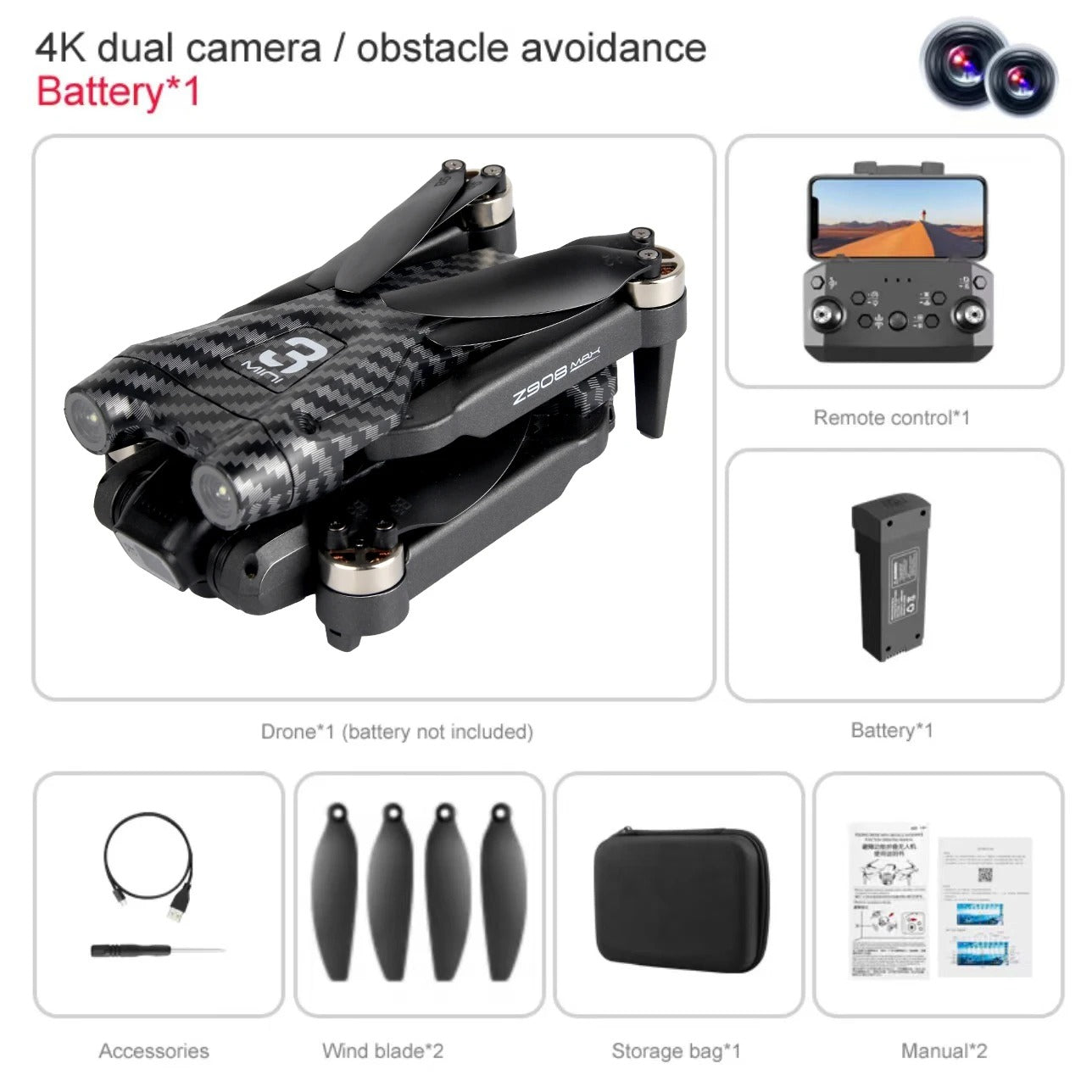 Pro Max 4K Drone – Foldable WiFi FPV Quadcopter with Obstacle Avoidance, ESC Camera & Brushless Motors