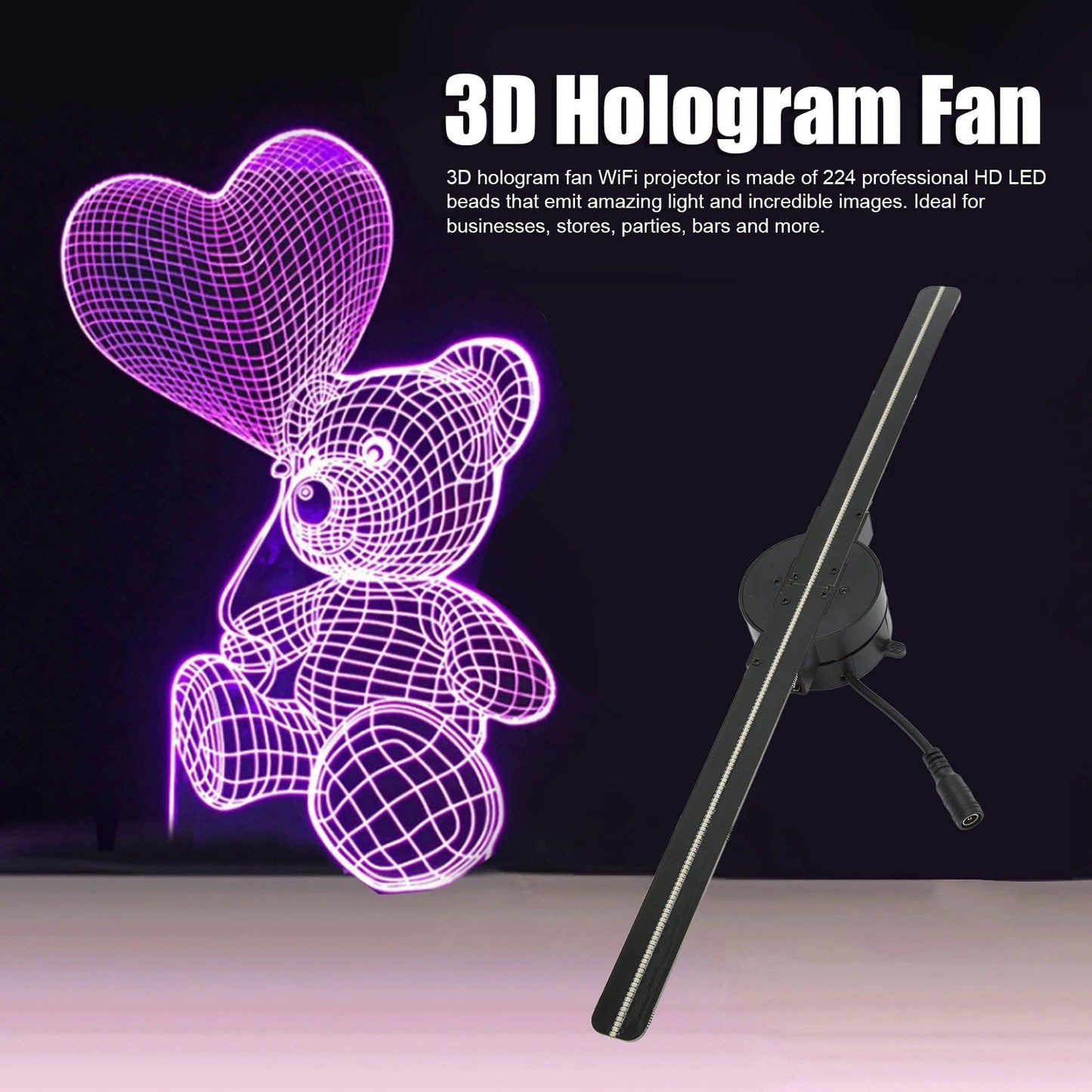 16.5-Inch 3D Hologram Fan Projector – WiFi LED Display with 224 Light Beads