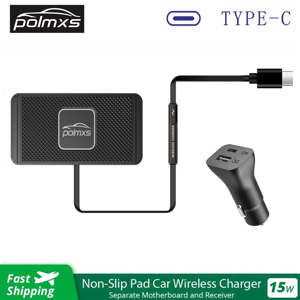 15W Car Wireless Charger – Qi-Certified Type-C Charging Mat with Non-Slip Pad