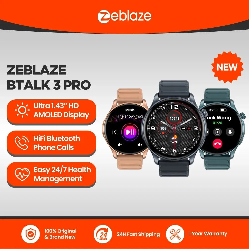 3 PRO Smartwatch – 1.43" AMOLED Display with Bluetooth Calling & Fitness Health Tracker