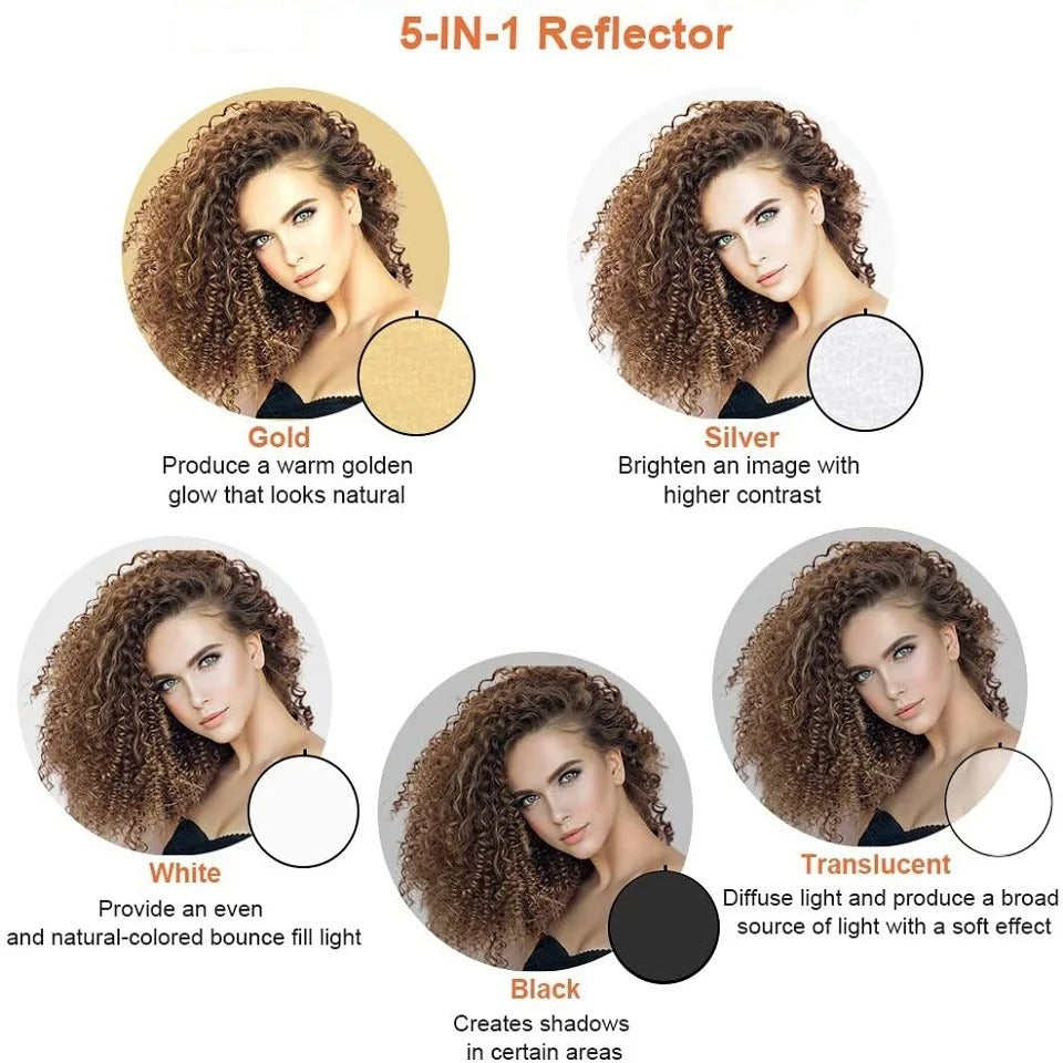 24-Inch 5-in-1 Collapsible Photography Reflector - Portable Light Diffuser