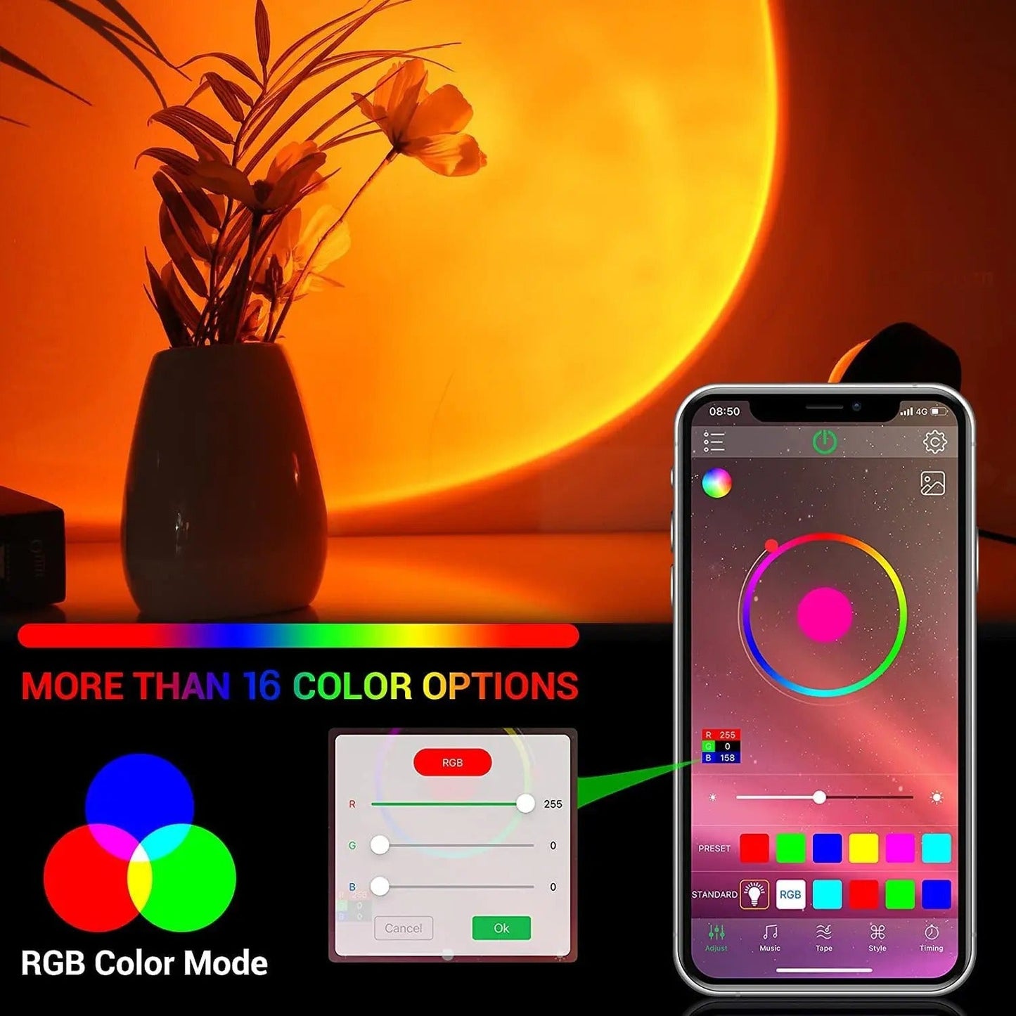 Smart Bluetooth Rainbow Sunset Projector Lamp – Ambient Night Light