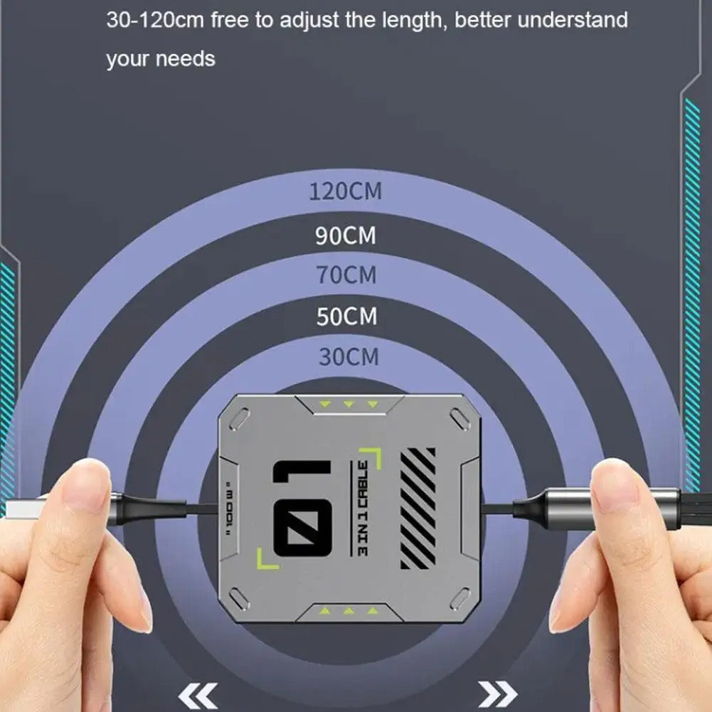 3-in-1 Retractable USB Cable 60W Fast Charging & Data Sync for Lightning, Android, and Type-C Devices