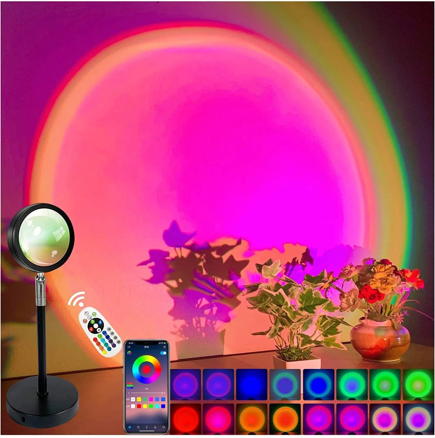 Smart Bluetooth Rainbow Sunset Projector Lamp – Ambient Night Light