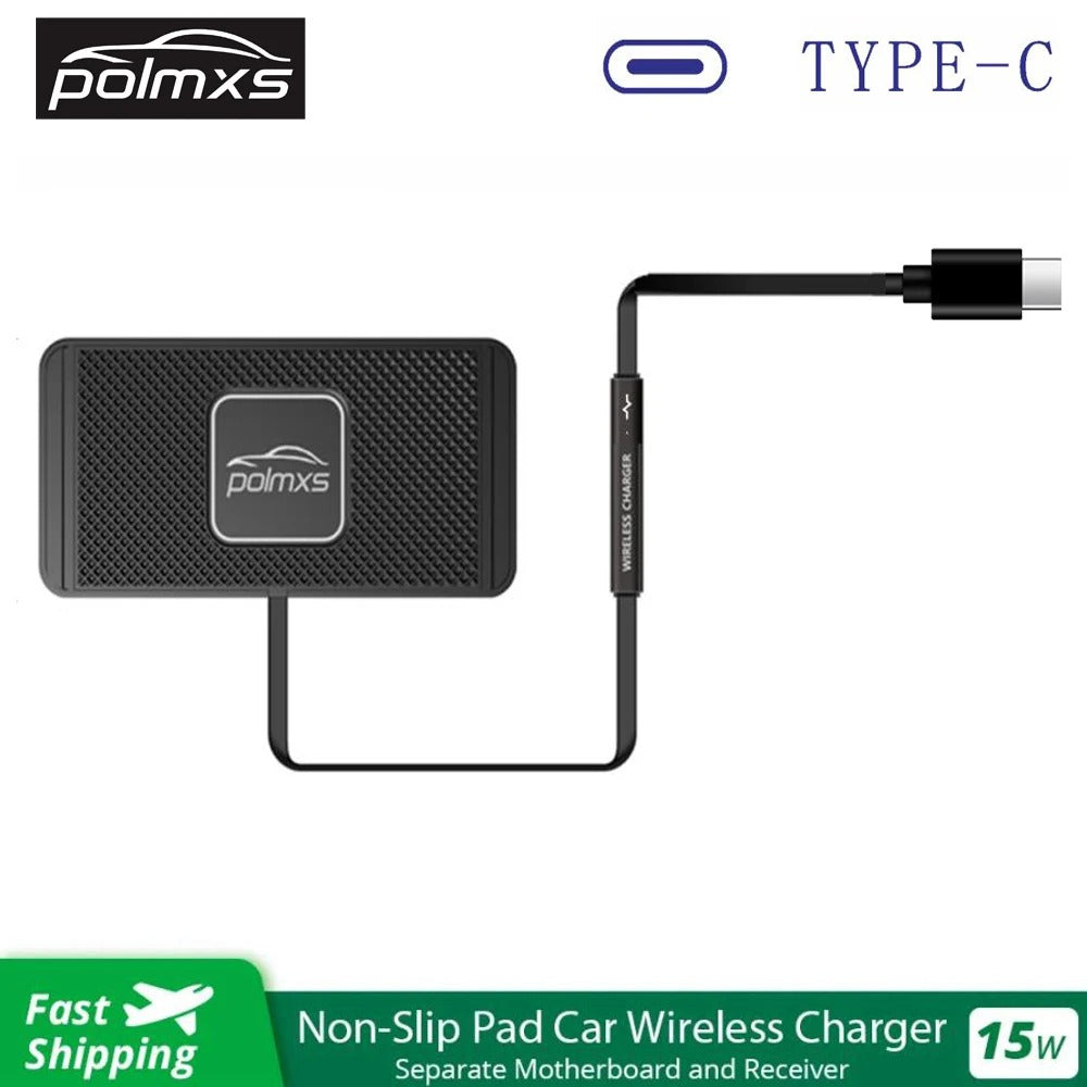 15W Car Wireless Charger – Qi-Certified Type-C Charging Mat with Non-Slip Pad