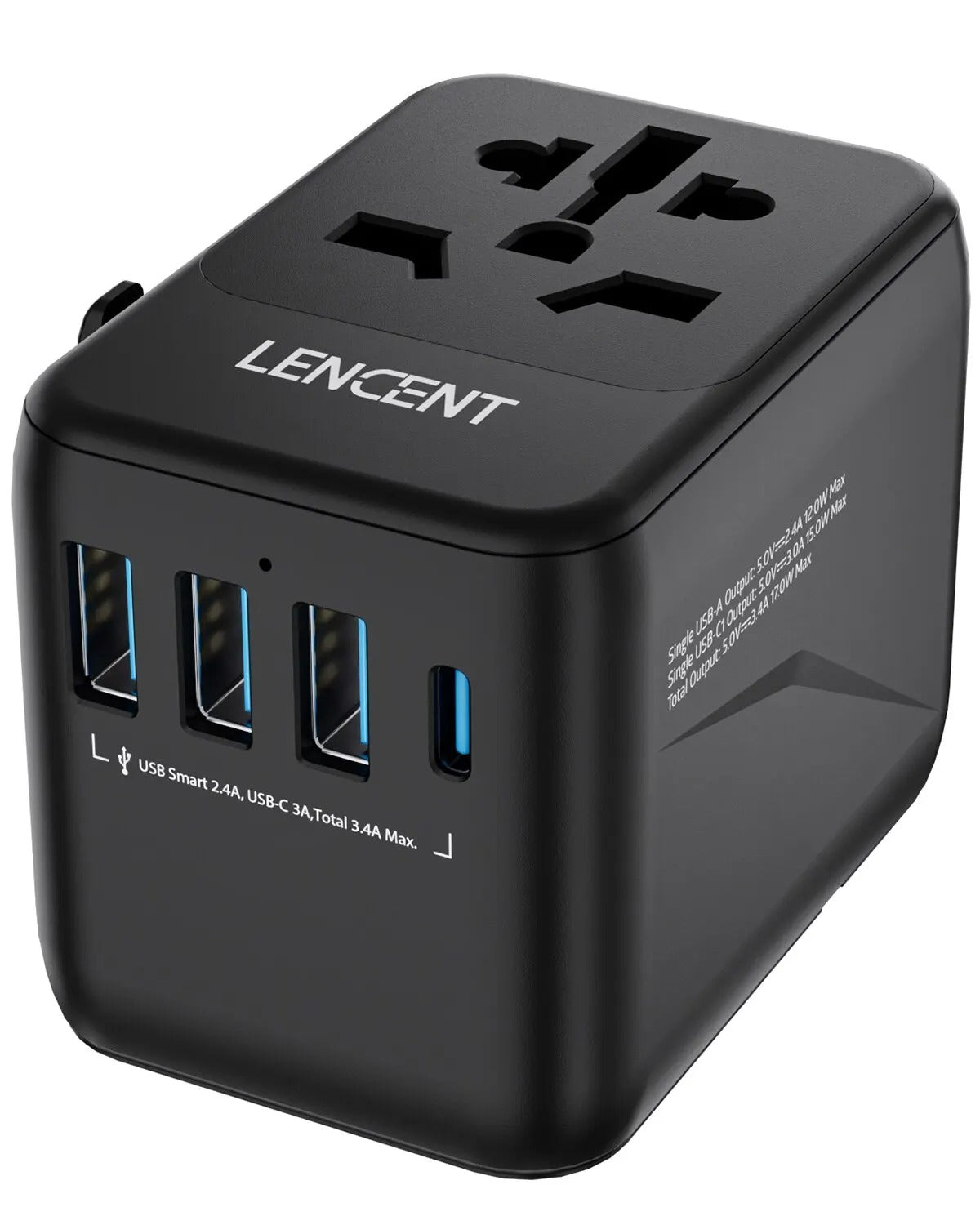 Universal Travel Adapter – 3 USB Ports, 1 Type-C PD Fast Charging, All-in-One EU/UK/US/AUS