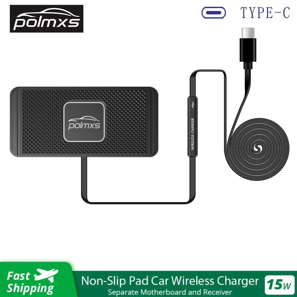 15W Car Wireless Charger – Qi-Certified Type-C Charging Mat with Non-Slip Pad