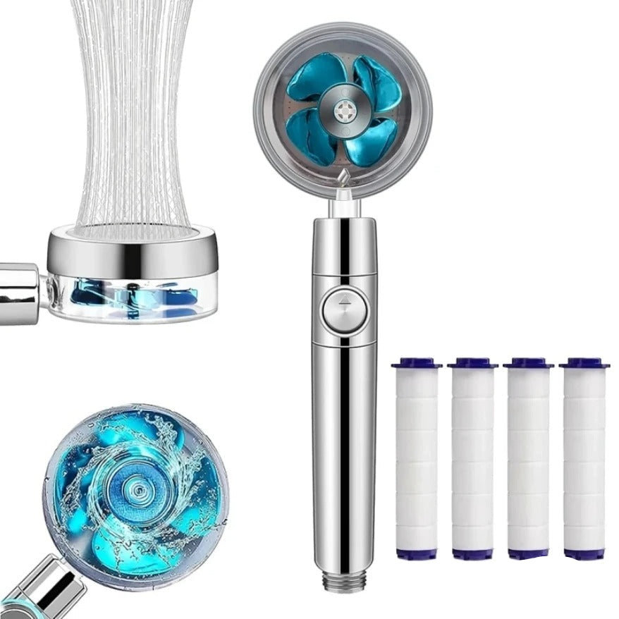 360° Rotating Turbo Fan Shower Head – High Pressure, Water-Saving Spray