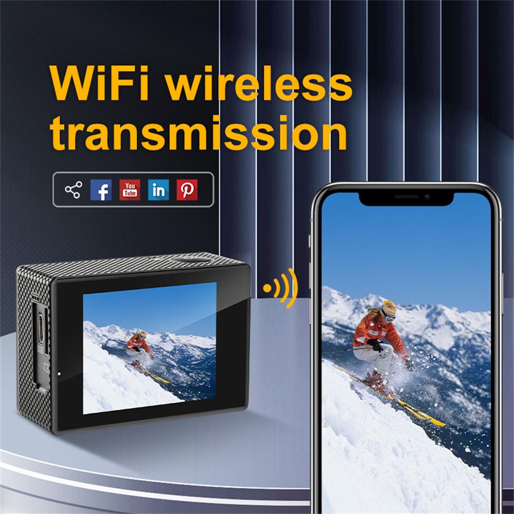 4K WiFi Action Camera 1080P/30FPS, 2.0" Screen, Waterproof, Underwater and Helmet Mount Sports Camera