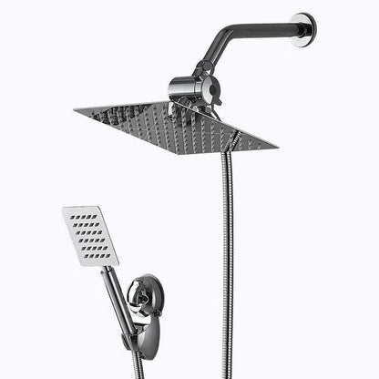 Three-Function 8-Inch Square Rain Shower Set Stainless Steel Pressure Shower head