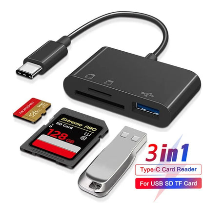 3-in-1 Type-C Micro Adapter & Memory Card Reader - USB-C TF, CF, SD