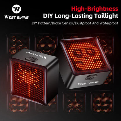 Waterproof Bicycle Taillight – Smart Pixel LED Rear Light with Brake Sensin
