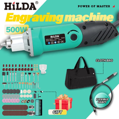 500W Electric Rotary Tool Set Variable Speed Woodworking Engraver and Grinder Kit
