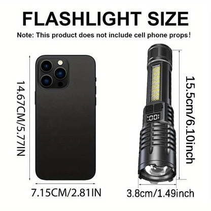 High Power Rechargeable LED Flashlight – Ultra Bright Torch with Side Light