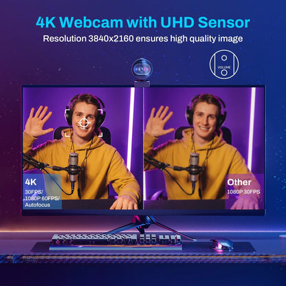 4K Streaming Webcam – 1080P 60FPS USB Camera with Autofocus & Dual Mics