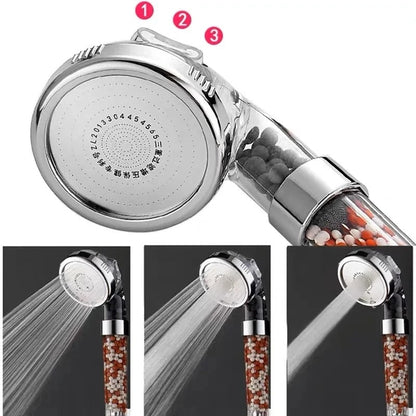 3-Function High Pressure SPA Shower Head – Water-Saving with Filter