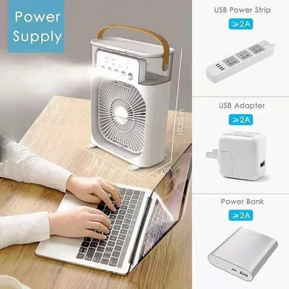3-in-1 USB Air Cooler – Portable Fan, Air Conditioner & LED Night Light for Home & Office