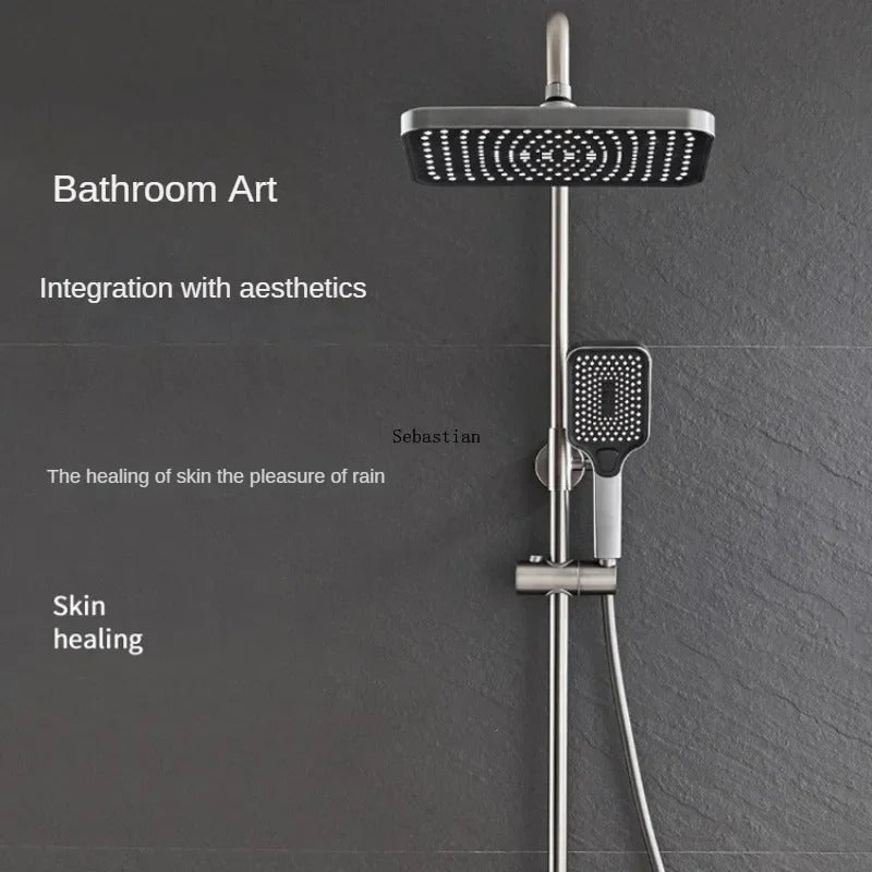 White Piano Keys Shower Set – Luxury Brass Bathroom System with 4 Shower Modes, Digital Display, and Rainfall Faucet