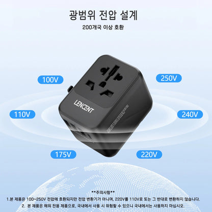 Universal Travel Adapter – 3 USB Ports, 1 Type-C PD Fast Charging, All-in-One EU/UK/US/AUS