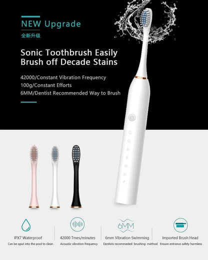 Electric Toothbrush – IPX7 Waterproof Rechargeable