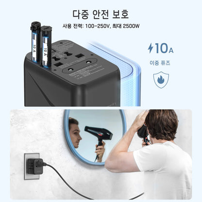 Universal Travel Adapter – 3 USB Ports, 1 Type-C PD Fast Charging, All-in-One EU/UK/US/AUS